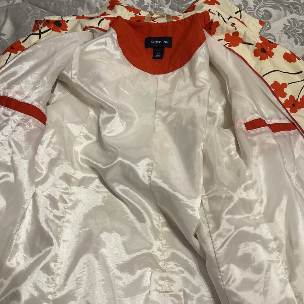 Lands End - Rain Coat Red Poppy Mac Size S 38” Shower Proof +Pack away Bag - Picture 5 of 11